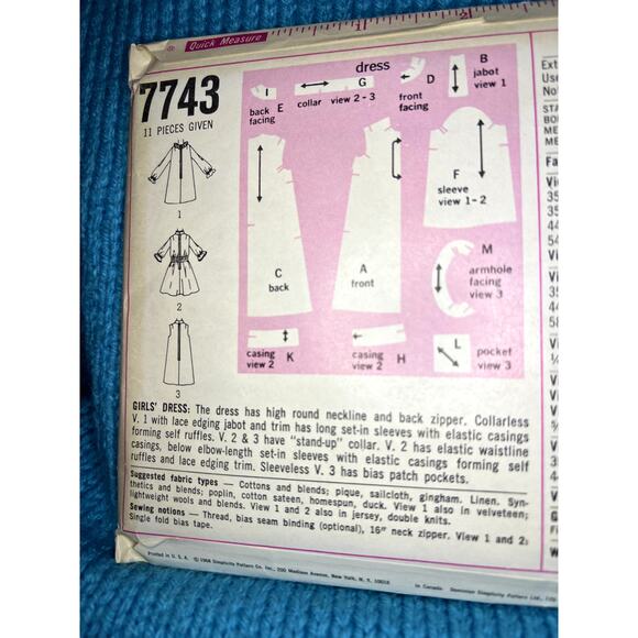 Simplicity 7743 Sewing pattern Girls dress A line fit and flare 1960s size 14 - Picture 5 of 5
